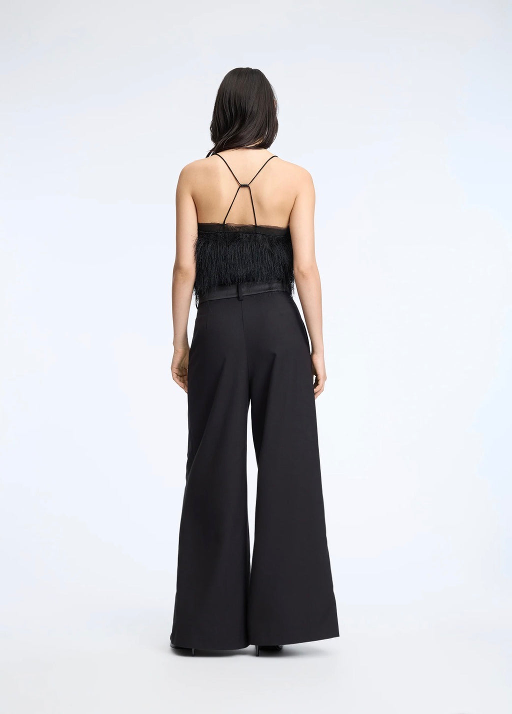 MUNTHE Black Wide Leg Tuxedo Style Trousers