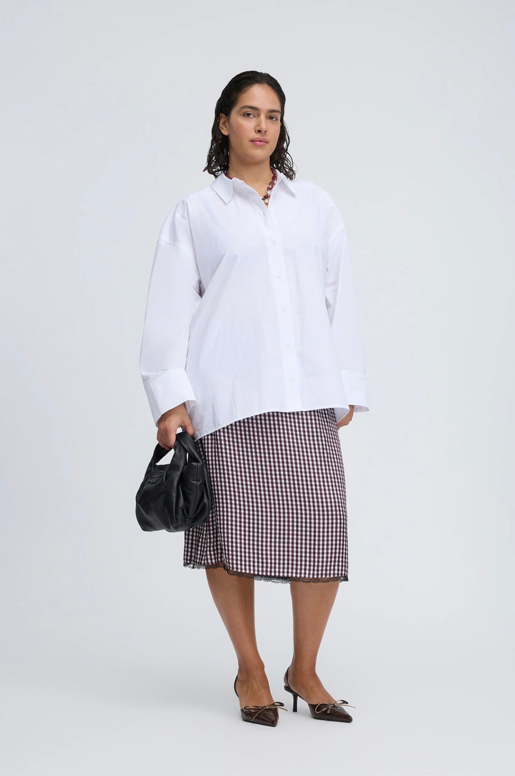 MUNTHE White Oversized Shirt with Red Sequin Back Panel