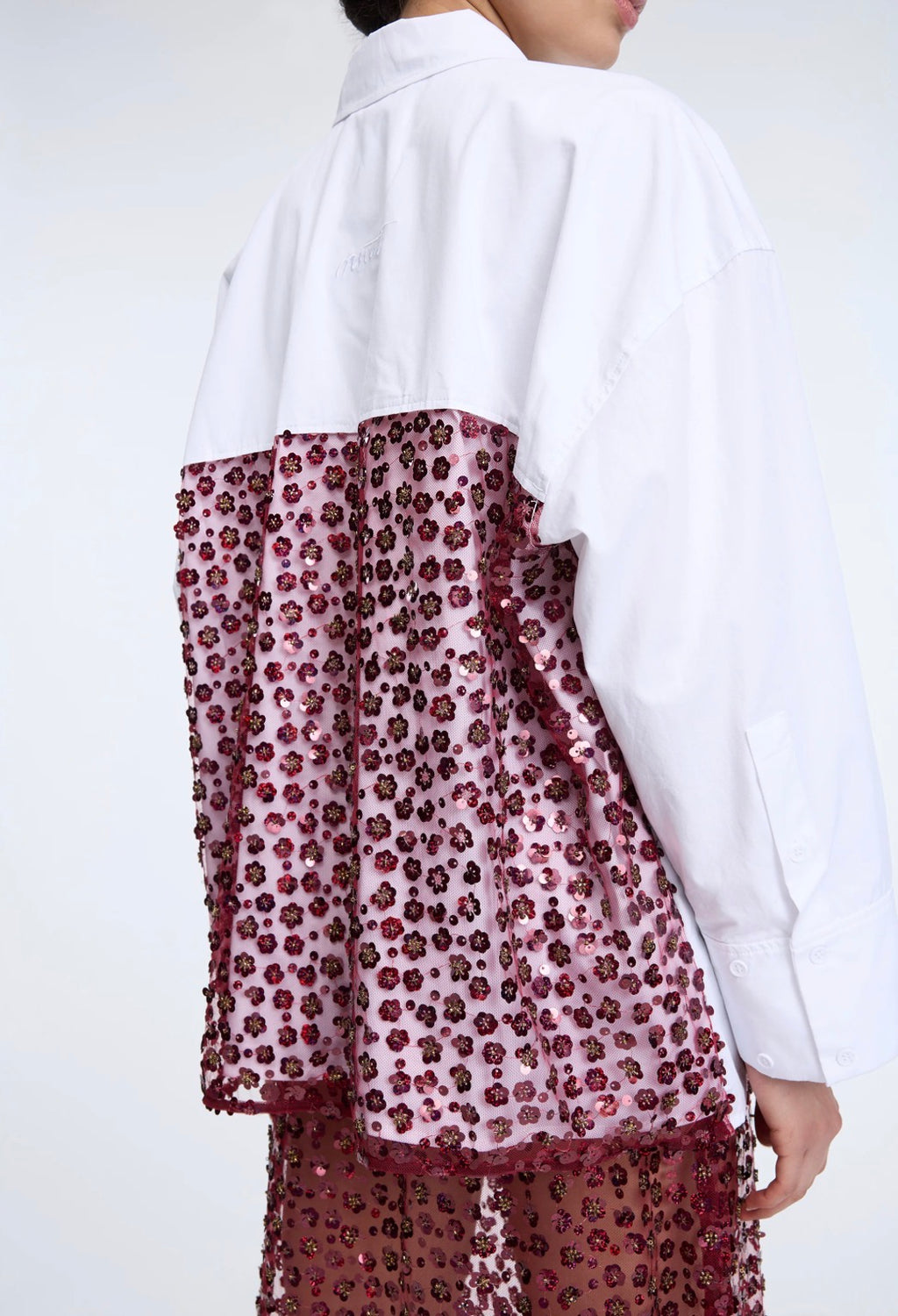 MUNTHE White Oversized Shirt with Red Sequin Back Panel
