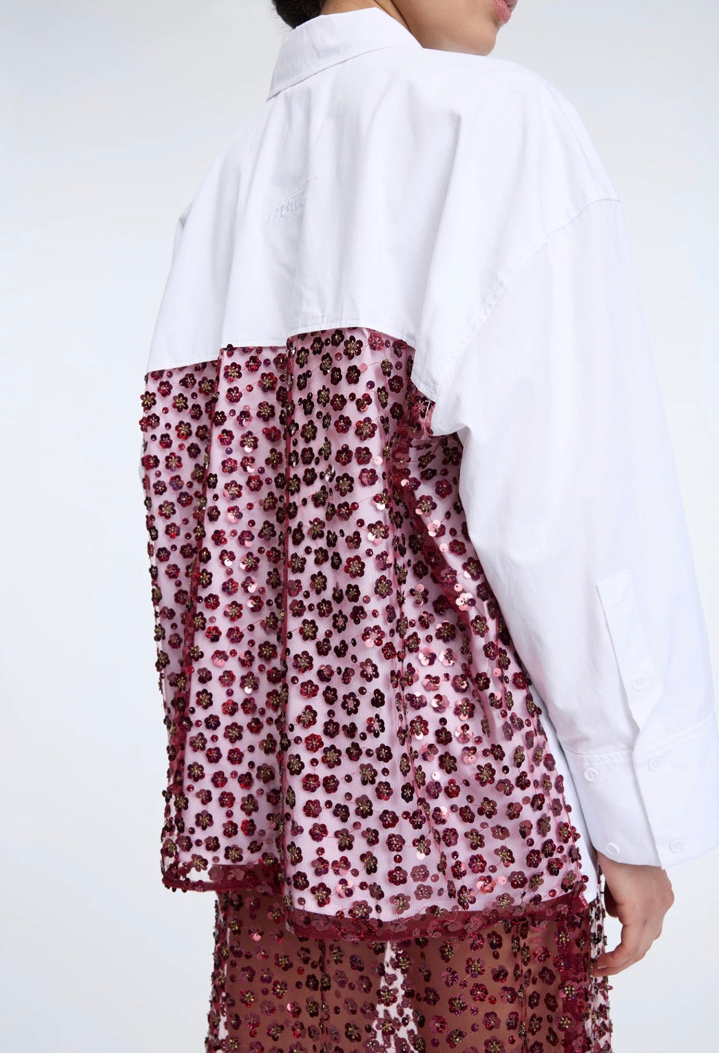 MUNTHE White Oversized Shirt with Red Sequin Back Panel