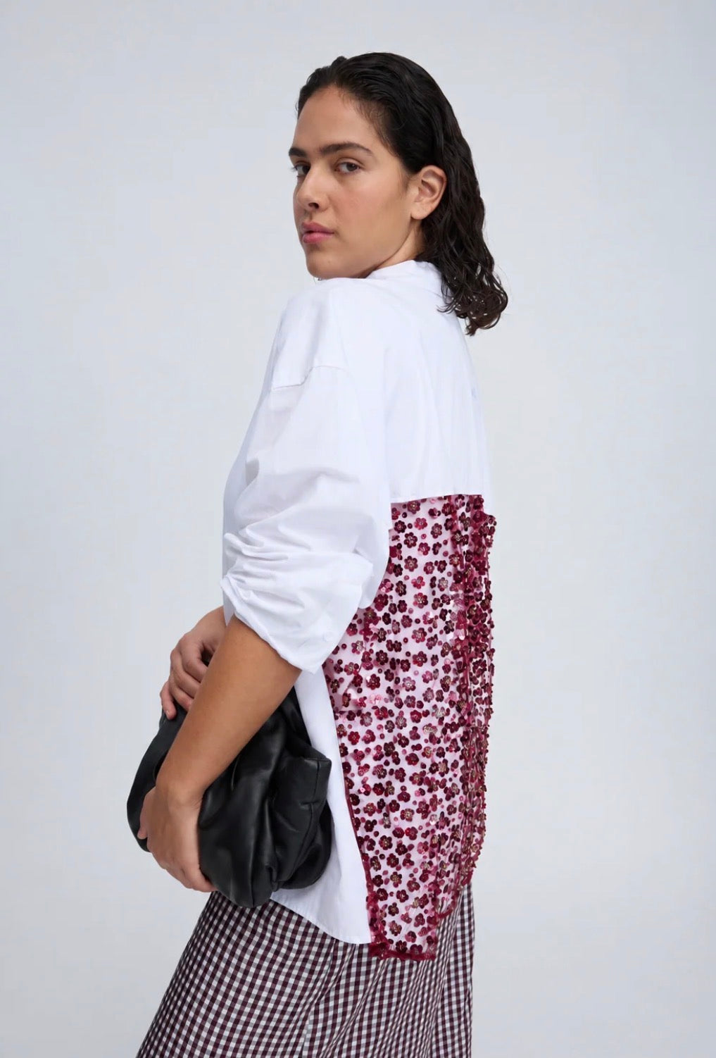 MUNTHE White Oversized Shirt with Red Sequin Back Panel