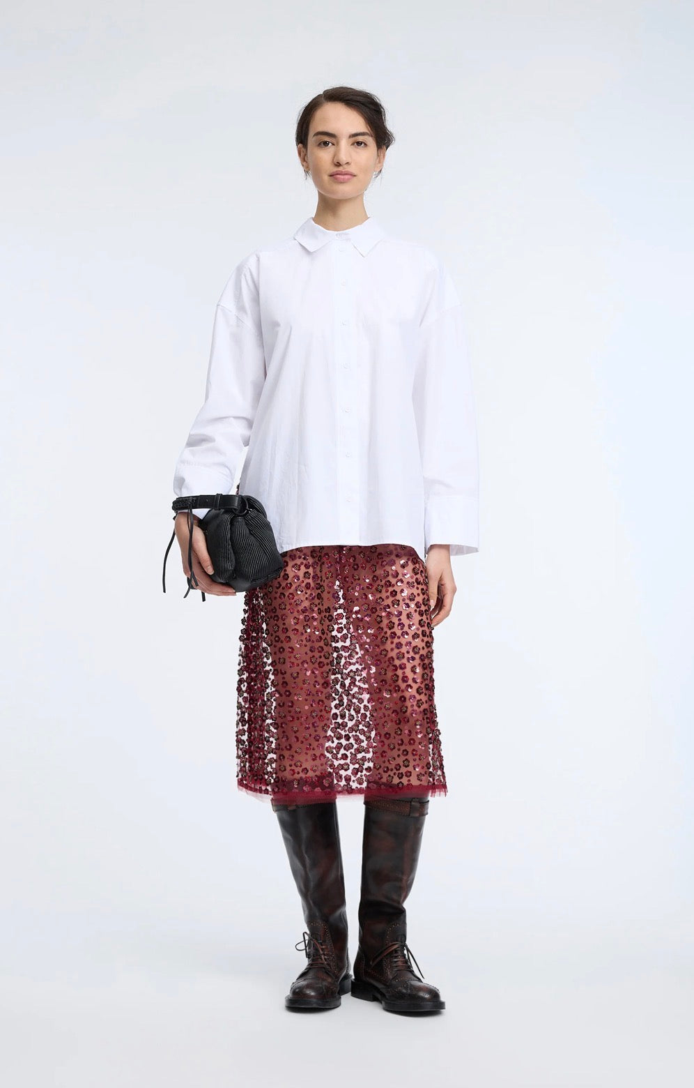 MUNTHE White Oversized Shirt with Red Sequin Back Panel