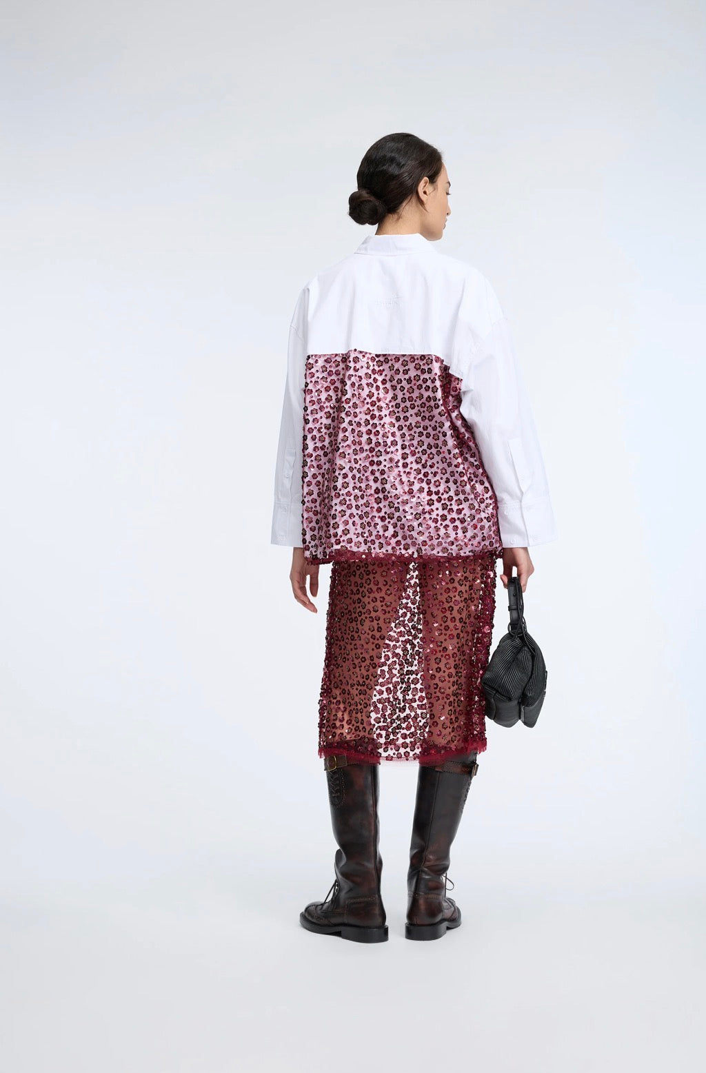 MUNTHE White Oversized Shirt with Red Sequin Back Panel