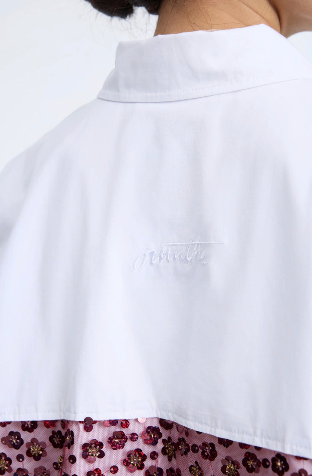 MUNTHE White Oversized Shirt with Red Sequin Back Panel
