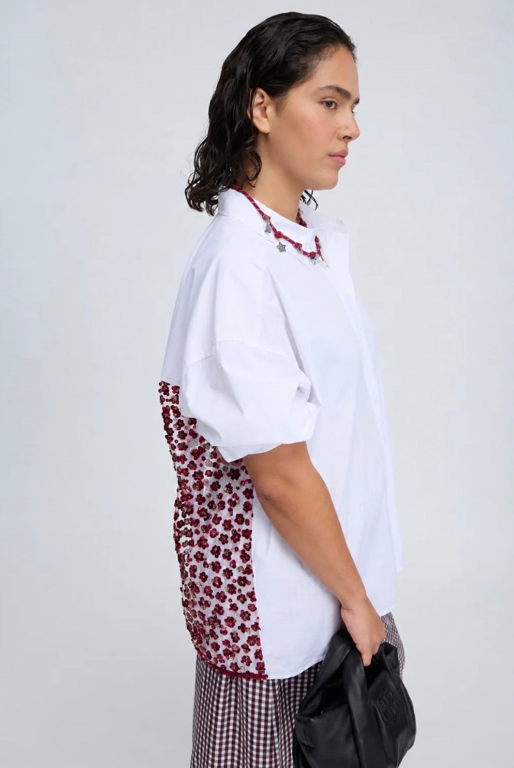 MUNTHE White Oversized Shirt with Red Sequin Back Panel