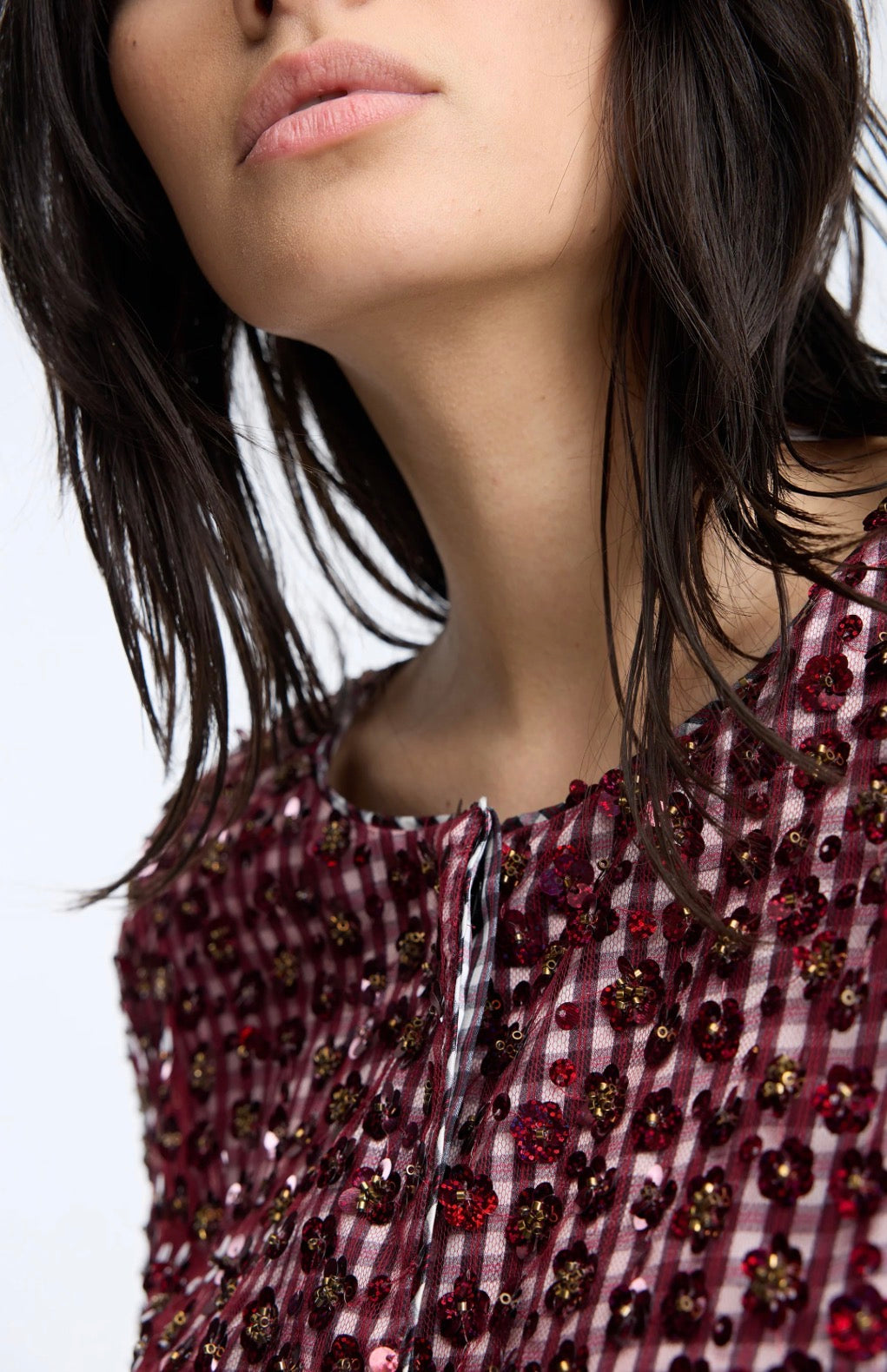 MUNTHE Red Check Jacket With Sequin Overlay