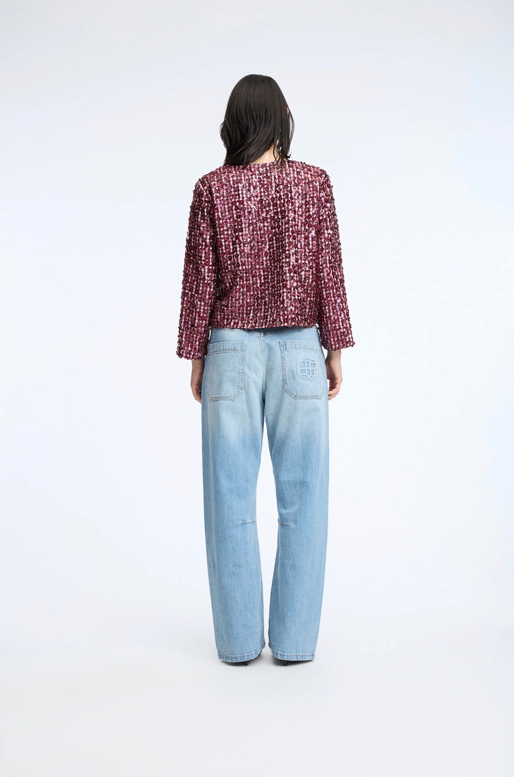 MUNTHE Red Check Jacket With Sequin Overlay