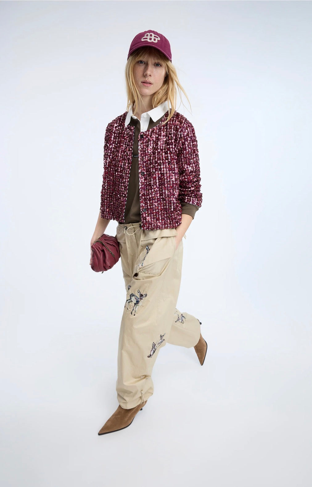 MUNTHE Red Check Jacket With Sequin Overlay