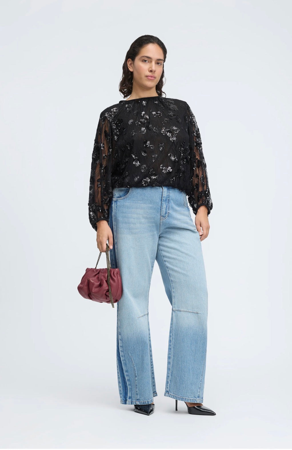 MUNTHE Sheer Black Sequin Blouse