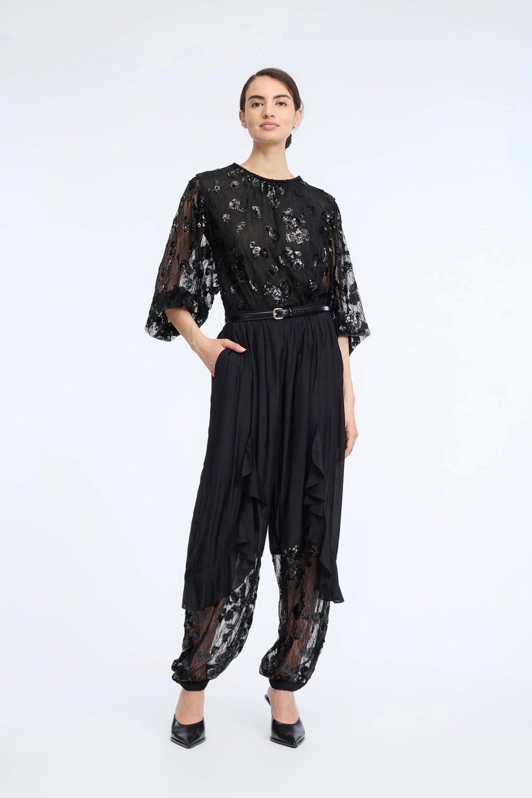 MUNTHE Sheer Black Sequin Blouse