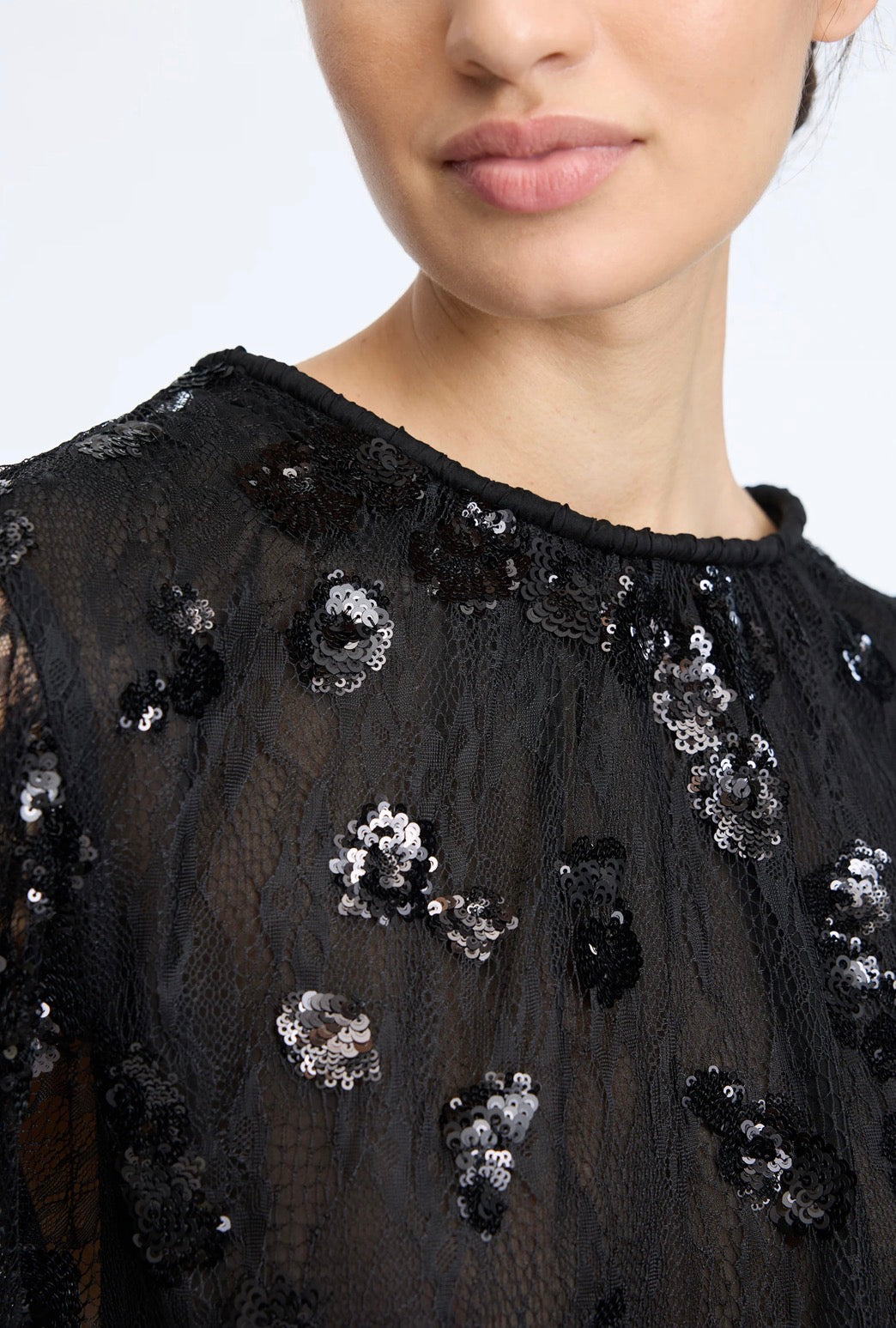 MUNTHE Sheer Black Sequin Blouse