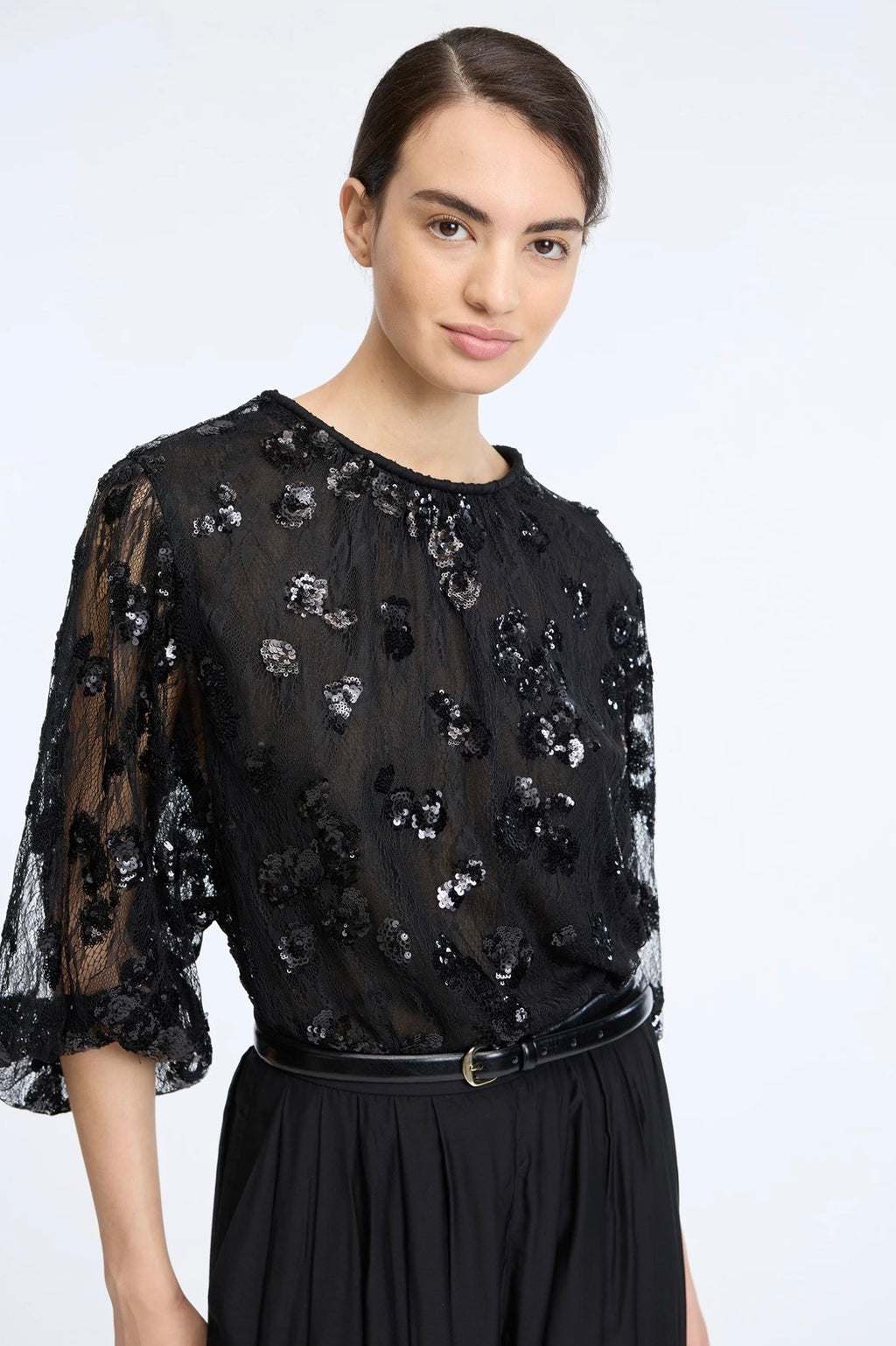 MUNTHE Sheer Black Sequin Blouse