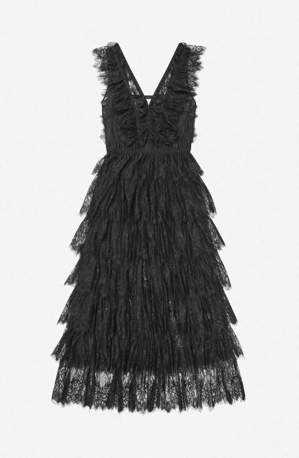MUNTHE Black Lace Tulle V-Neck Long Dress