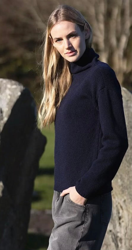 Fisherman Navy Funnel Neck Jumper
