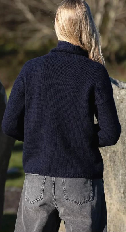 Fisherman Navy Funnel Neck Jumper