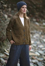 Fisherman Out of Ireland Olive Green Herringbone Cardigan