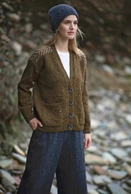 Fisherman Out of Ireland Olive Green Herringbone Cardigan