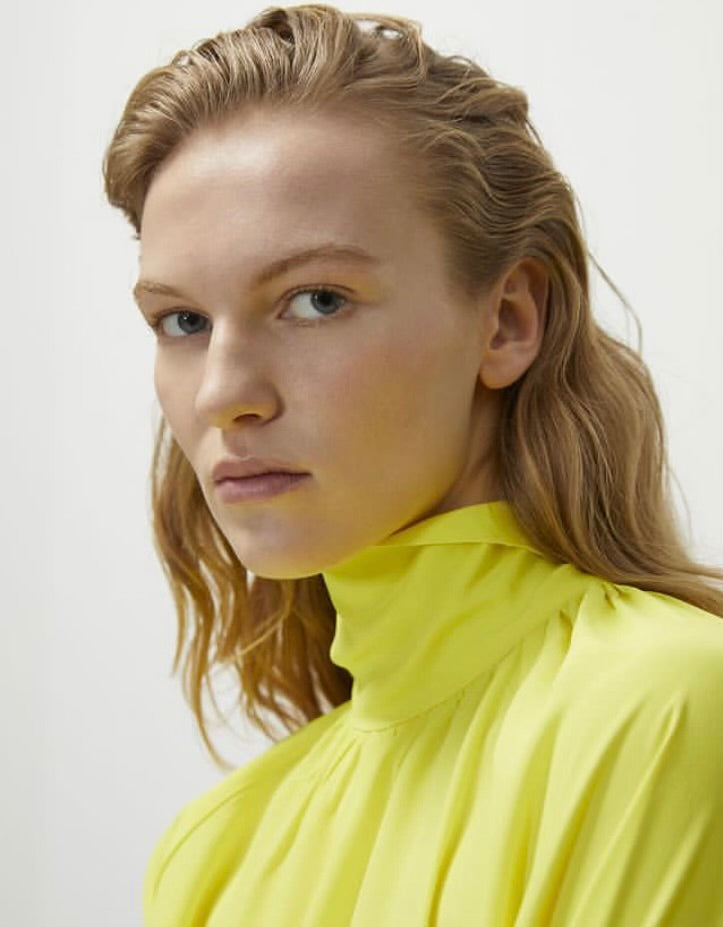 Beatrice B Lime High Neck Slik Blouse