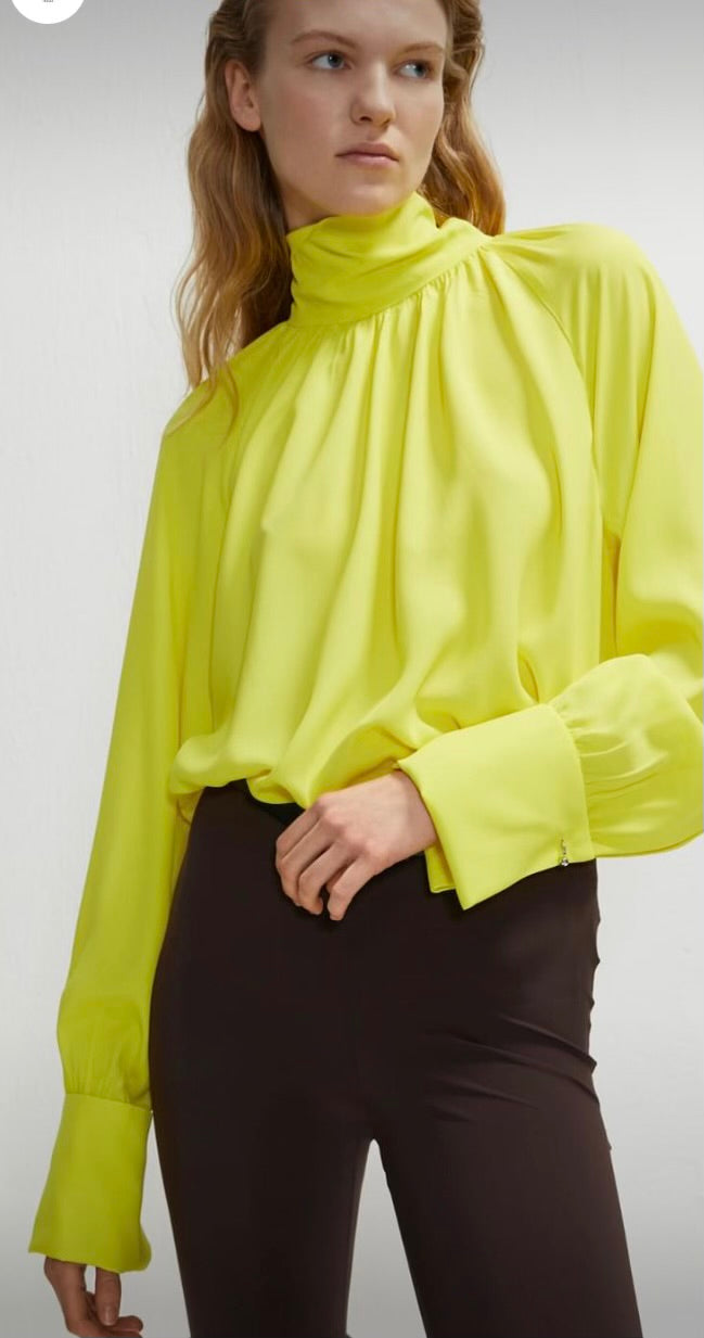 Beatrice B Lime High Neck Slik Blouse