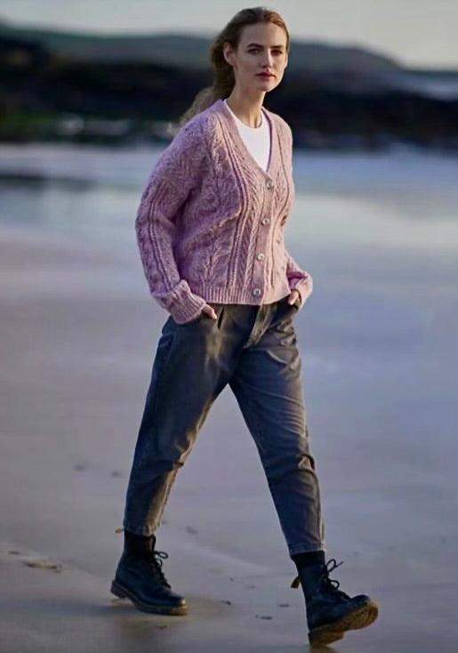 Fisherman Out of Ireland Pastel Pink Alpaca Wool Cardigan