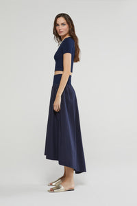 Ottod'Ame Navy Poplin Long Skirt