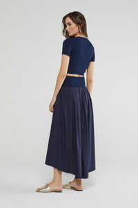 Ottod'Ame Navy Poplin Long Skirt