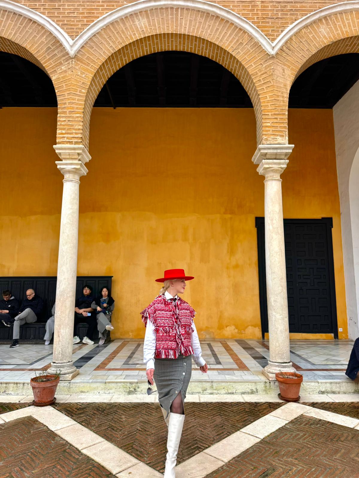 Essentiel Antwerp Burgandy / Red / White Fringed Boucle Gilet Jacket