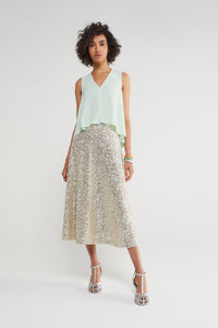 Ottod'Ame Champagne Sequin Midi Skirt with Sequins