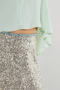 Ottod'Ame Champagne Sequin Midi Skirt with Sequins