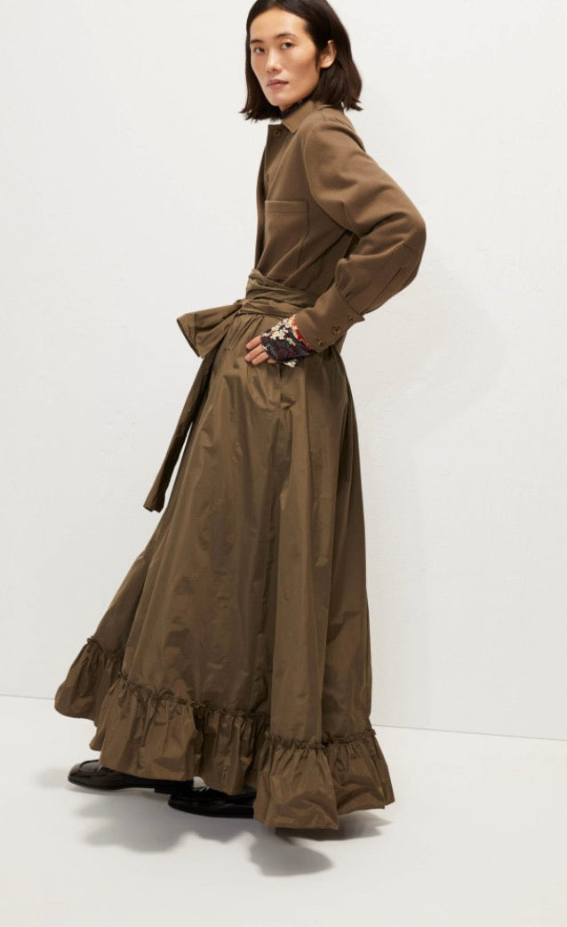 Beatrice B Olive Green Silk Taffeta Skirt