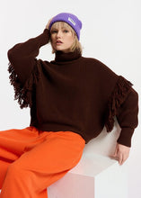 Load image into Gallery viewer, Essentiel Antwerp Dark Brown Fringed Knit Sweater
