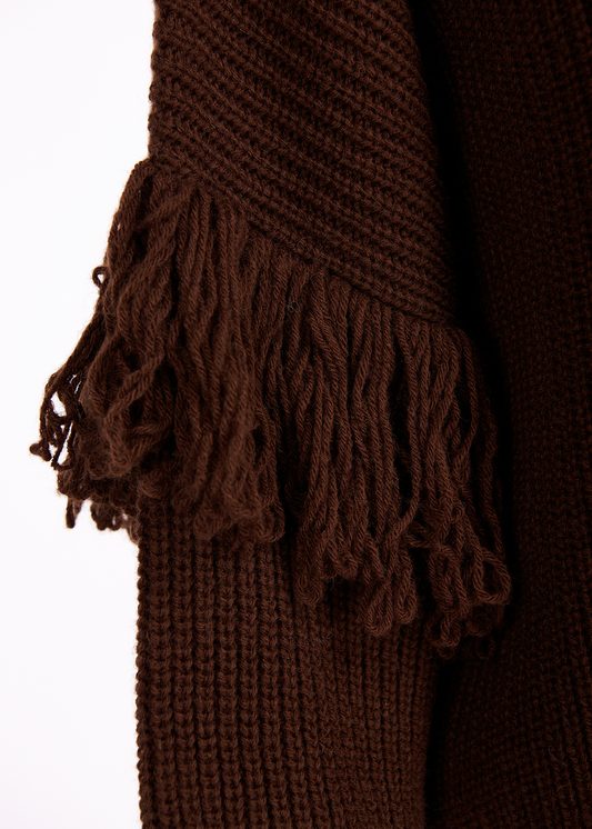 Essentiel Antwerp Dark Brown Fringed Knit Sweater