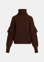Essentiel Antwerp Dark Brown Fringed Knit Sweater
