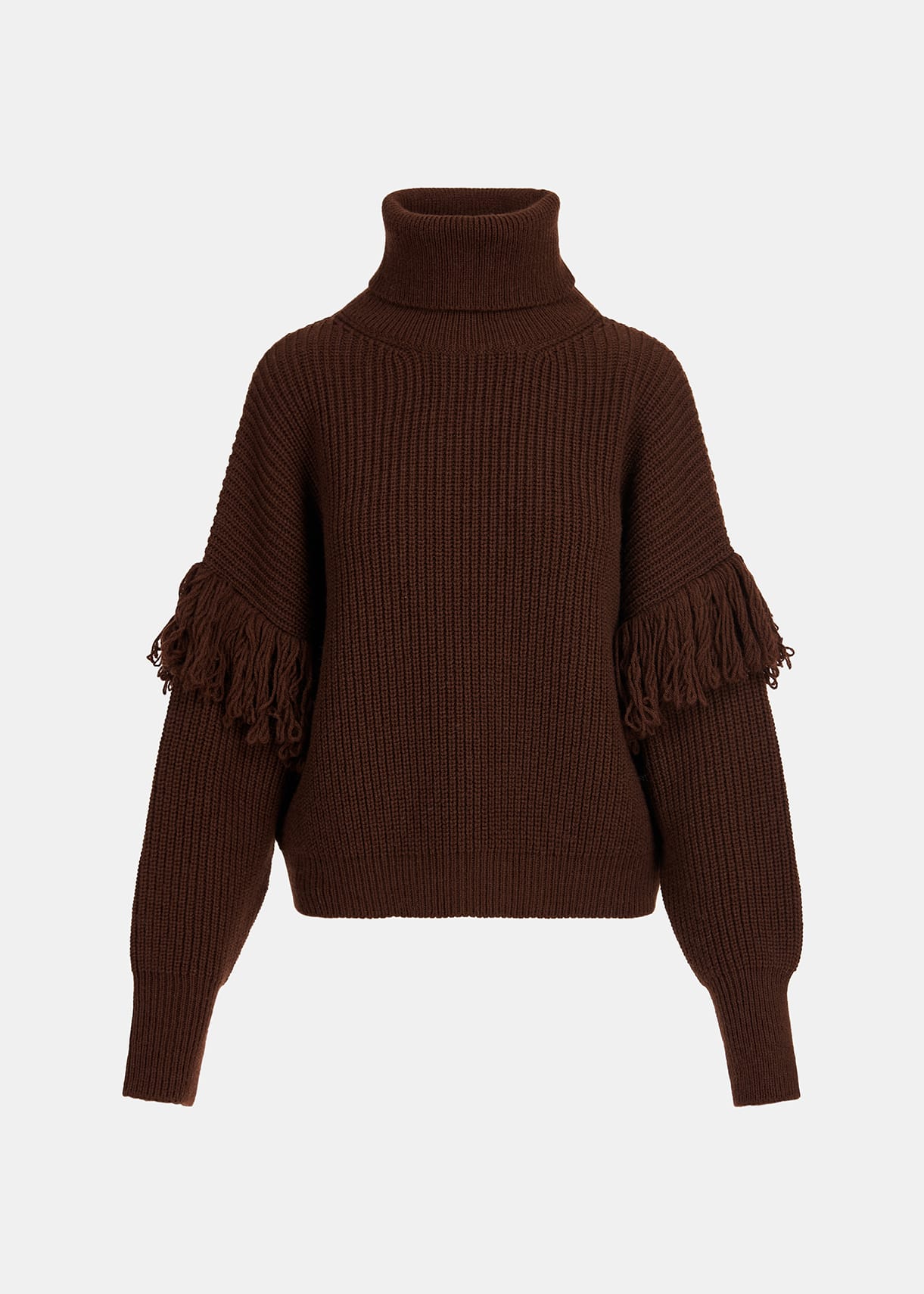 Essentiel Antwerp Dark Brown Fringed Knit Sweater