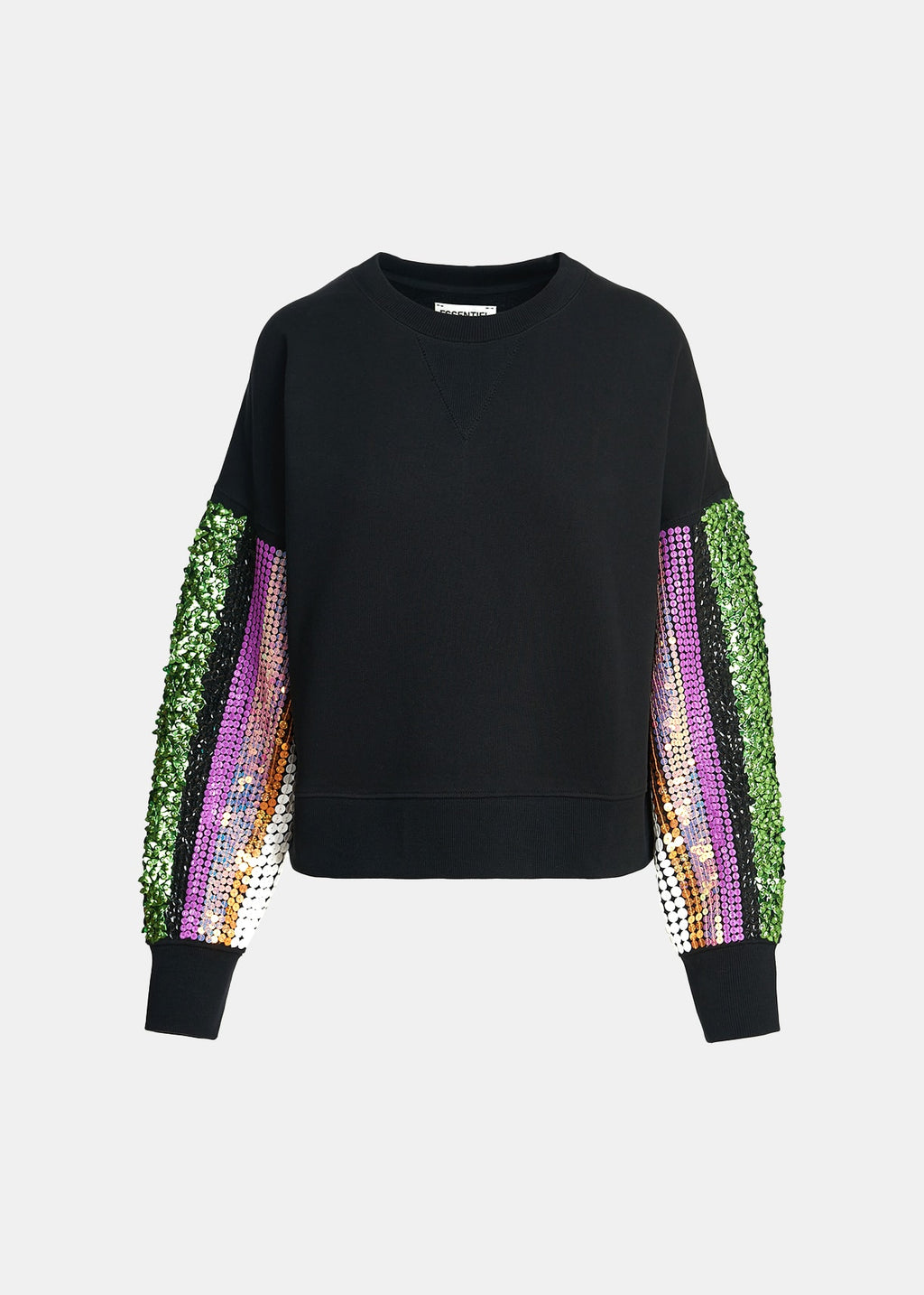 Essentiel Antwerp Black Sweatshirt with Multicoloured Sequin Embroideries