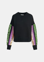 Essentiel Antwerp Black Sweatshirt with Multicoloured Sequin Embroideries