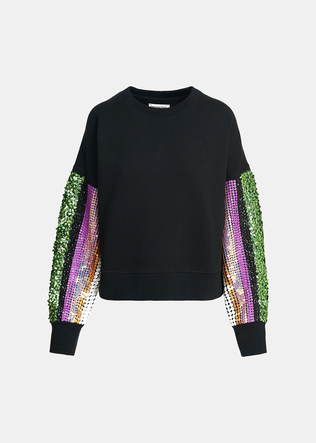 Essentiel Antwerp Black Sweatshirt with Multicoloured Sequin Embroideries