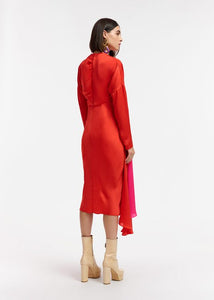 Essentiel Antwerp Red and Orange Draped Midi Dress