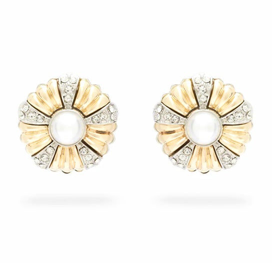 Nali Vintage Gold with Crystals & Pearl Stud Earrings