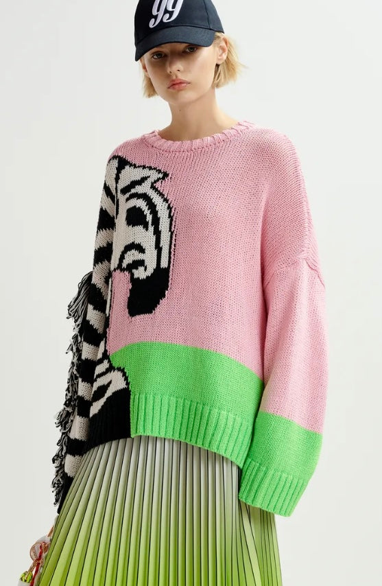 Essentiel Antwerp Pink Zebra Cotton Jumper