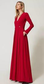Twinset Milano Venetian Red Crepe Pleated Jumpsuit