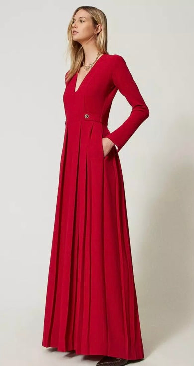 Twinset Milano Venetian Red Crepe Pleated Jumpsuit