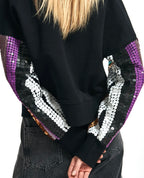 Essentiel Antwerp Black Sweatshirt with Multicoloured Sequin Embroideries