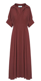 Beatrice B Chocolate Silk Dress with Pleated waist