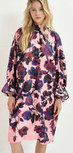 Load image into Gallery viewer, Essentiel Antwerp Light Pink , Navy &amp; Purple Floral Print Mini Dress with High Collar
