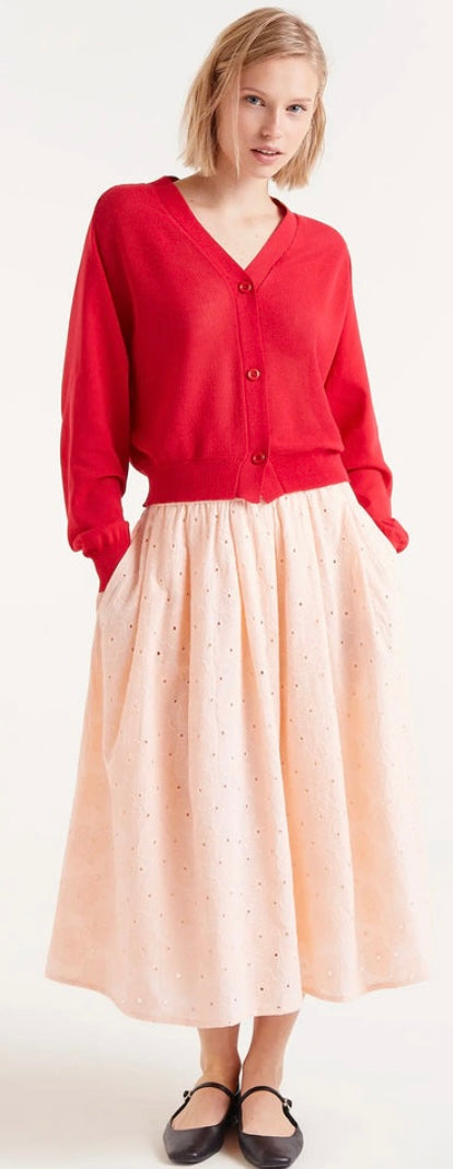 Compania Red Fine Knit V-Neck Cardigan