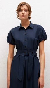 Beatrice B Navy Poplin Cotton Flared Dress