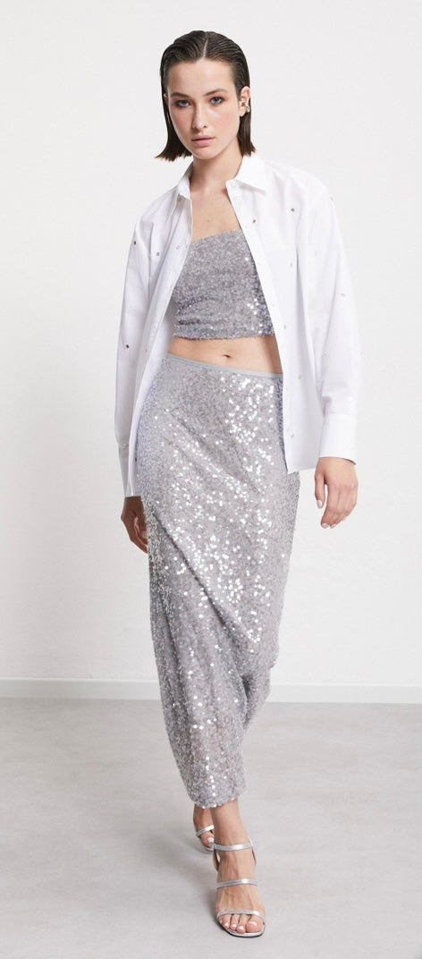 Ottodame Silver Sequin Bandeau Top