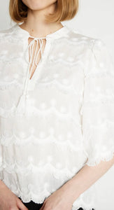 RDF White Elbow length Blouse -Top with Tassle details