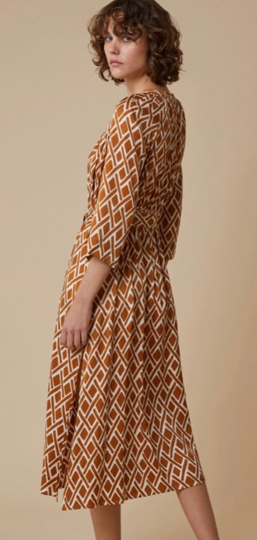 PennyBlack Tobacco & Soft White Diamond Print Shirt Dress